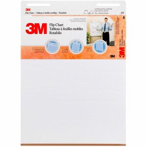 3M Flip Charts - 40 Sheets - Plain - Stapled - 18.50 lb Basis Weight - 25" x 30" - White Paper - Resist Bleed-through, Heavyweight, Sturdy Back, Cardboard Back - 2 / Carton