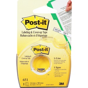 Post-it® Labeling/Cover-up Tape - 0.16" Width x 58.33 ft Length - 1 Line(s) - White Tape - Removable - 1 / Roll - White