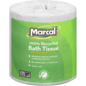Marcal 100% Recycled, Soft & Absorbent Bathroom Tissue - 2 Ply - 336 Sheets/Roll - White - 48 / Carton