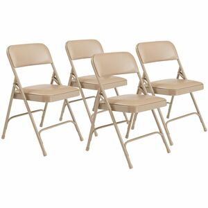 National Public Seating 1200 Padded Folding Chair - Beige Seat Color - Vinyl Seat Material - Beige Frame Color - Steel Frame Material - 4 / Carton