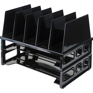 Officemate Sorter with Letter Trays - 5 Compartment(s) - 10.25" Height x 13.50" Width x 9.12" Depth - Desktop - Stackable - Black - 1 / Pack