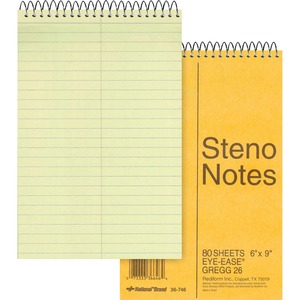 Rediform Steno Notebook - 80 Sheets - Wire Bound - Gregg Ruled Margin - 16 lb Basis Weight - 6" x 9" - Green Paper - BrownBoard Cover - Hard Cover, Rigid - 1 Each