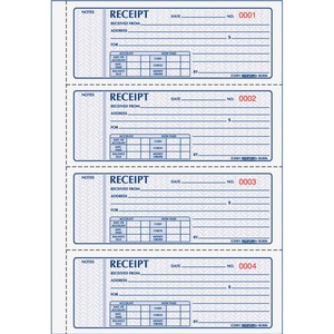 Rediform Money Receipt 4 Per Page Collection Forms - 400 Sheet(s) - 2 PartCarbonless Copy - 7" x 2.75" Sheet Size - White, Yellow - Black Print Color - 1 Each