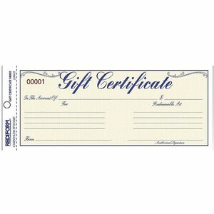 Rediform Gift Certificates with Envelopes - 8.5" x 3.7" - Blue - 25 / Pack