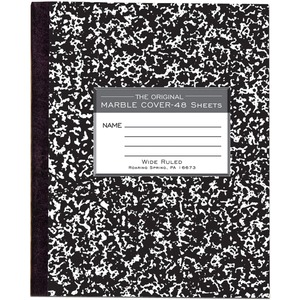 Roaring Spring Wide Ruled Flexible Cover Composition Book, 8.5" x 7" 48 Sheets, Black Marble - 48 Sheets - 96 Pages - Printed - Sewn/Tapebound - Both Side Ruling Surface Red M