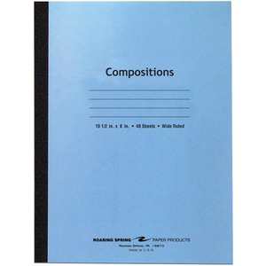 Roaring Spring Wide Ruled Flexible Cover Composition Book - 48 Sheets - 96 Pages - Printed - Sewn/Tapebound - Both Side Ruling Surface Red Margin - 15 lb Basis Weight - 56 g/m