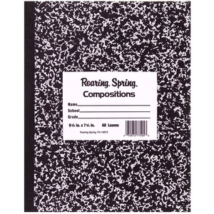 Roaring Spring Black Cover Flexcomp 10"x8" WM - 60 Sheets - 120 Pages - Printed - Sewn/Tapebound - Both Side Ruling Surface - Wide Ruled - Red Margin - 15 lb Basis Weight - 8"