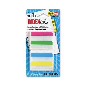 Redi-Tag Index Flags - 12 x Blue, 12 x Yellow, 12 x Magenta, 12 x Green - 2" x 11/16" - Rectangle - Assorted - Plastic - Removable, Self-adhesive - 48 / Pack
