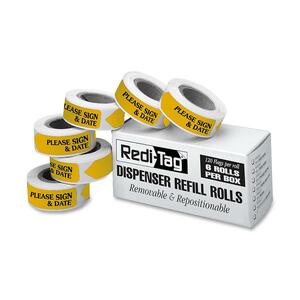 Redi-Tag Sign/Date Tags Refills - 720 x Yellow - 1 7/8" x 9/16" - Arrow - "Please Sign & Date" - Yellow - Removable, Self-adhesive - 6 / Box