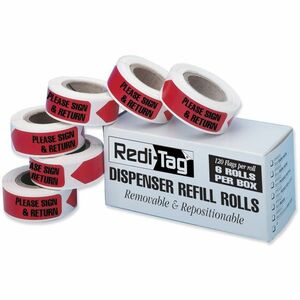 Redi-Tag Sign/Return Refill Flags - 120 x Red - 1 7/8" x 9/16" - Arrow - "Sign & Return" - Red - Removable, Self-adhesive - 6 / Box