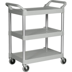 Rubbermaid Commercial 3-Shelf Utility Service Cart - 3 Shelf - 200 lb Load Capacity - 4" Caster Size - Plastic - 33.62" Width x 18.62" Depth x 37.75" Height - Platinum - 1 Eac