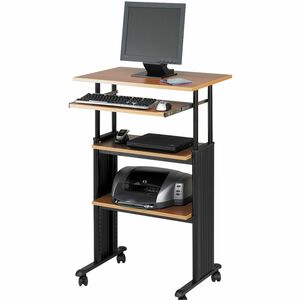 Safco Muv Stand-up Adjustable Height Desk - Rectangle Top - Height Adjustable - 35" to 49" , 1" , 1" , 14" , 14" Adjustment - Assembly Required - Medium Oak - Steel, Polyvinyl