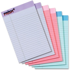 TOPS Prism Plus Legal Pads - Jr.Legal - 50 Sheets - 0.28" Ruled - 16 lb Basis Weight - Jr.Legal - 5" x 8" - Assorted Paper - Perforated, Hard Cover, Rigid, Easy Tear - 6 / Pac