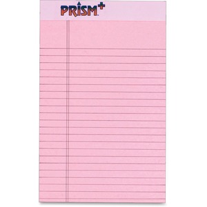 TOPS Prism Plus Legal Pads - Jr.Legal - 50 Sheets - 0.28" Ruled - 16 lb Basis Weight - 5" x 8" - Pink Paper - Hard Cover, Perforated, Rigid, Easy Tear - 12 / Pack