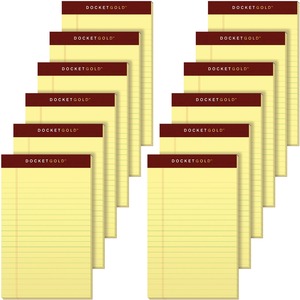 TOPS Docket Gold Jr. Legal Ruled Canary Legal Pads - Jr.Legal - 50 Sheets - 0.28" Ruled - 20 lb Basis Weight - Jr.Legal - 5" x 8" - Canary Paper - Burgundy Binding - Hard Cove