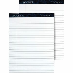 TOPS Docket Diamond Notepads - 50 Sheets - Watermark - Double Stitched - 0.34" Ruled - 24 lb Basis Weight - 8 1/2" x 11 3/4" - White Paper - Blue Binder - Chipboard Cover - Pe