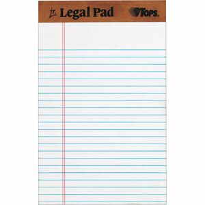 TOPS The Legal Pad Writing Pad - 50 Sheets - Double Stitched - 0.28" Ruled - 16 lb Basis Weight - Jr.Legal - 5" x 8" - White Paper - Chipboard Cover - Perforated, Hard Cover,