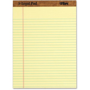 TOPS Letr-trim Perforated Legal Pads - 50 Sheets - Double Stitched - 0.34" Ruled - 16 lb Basis Weight - 8 1/2" x 11 3/4" - Canary Paper - Perforated, Hard Cover - 12 / Dozen