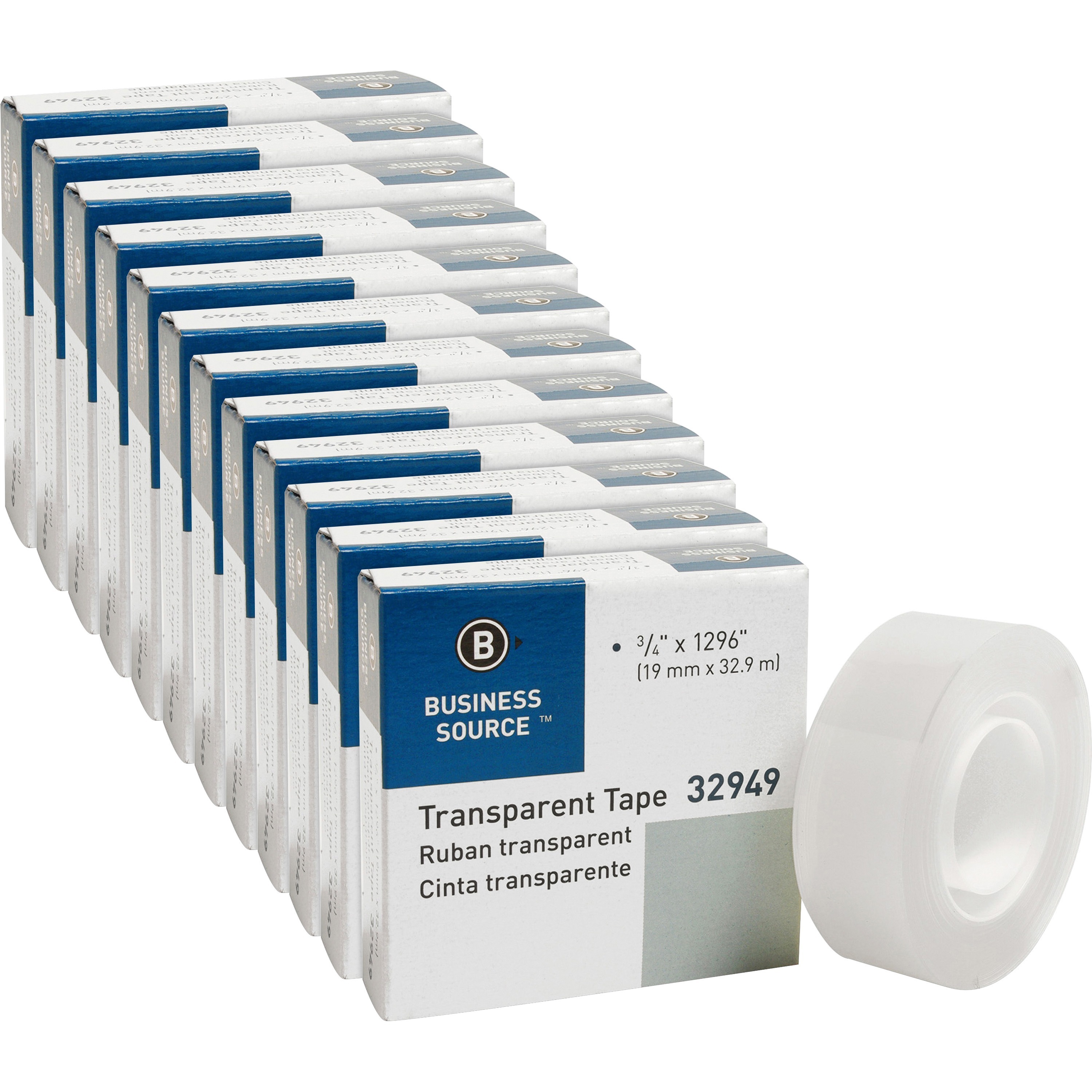 Business Source Invisible Tape, Value pk, 1 Core, 3/4x1000, 12/pk, Clear - Bsn32953