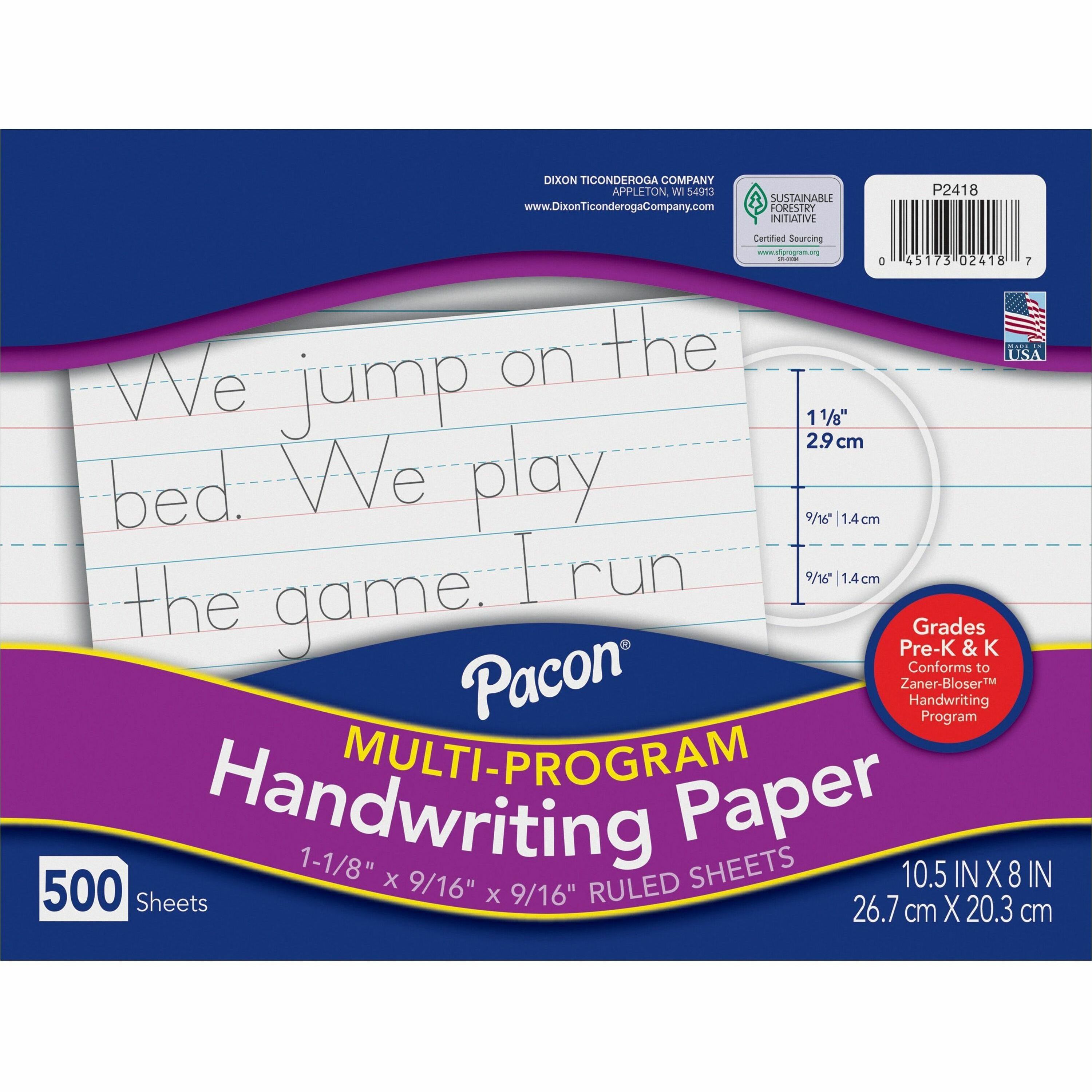 Newsprint Handwriting Paper, Picture Story, Grade 2, 1/2 x 1/4 x 1/4  Ruled Short, 8-1/2 x 11, 500 Sheets - PAC2695, Dixon Ticonderoga Co -  Pacon