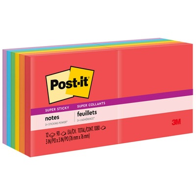 Post-it&reg; Super Sticky Notes - Playful Primaries Color Collection MMM65412SSAN
