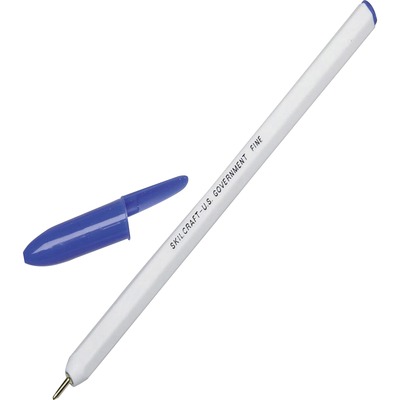 SKILCRAFT : Stick Pen – Blue Ink – White Barrel – 12 / Dozen