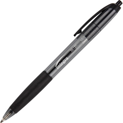 Integra Rubber Grip Retractable Pens, Black, Medium Point - 12/Box ITA36175