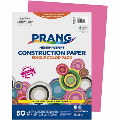 SunWorks Construction Paper, 50 lb Text Weight, 12 x 18, Hot Pink