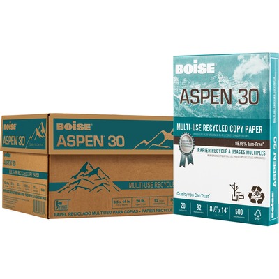 92 Bright 8 1/2 x 14 Boise 054904 ASPEN 30% Recycled Multi-Use Paper Case of 5000 Sheets White 20lb 