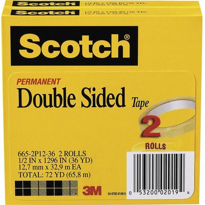 Scotch Double Sided Tape, 0.50 in. x 900 in., 1 Roll