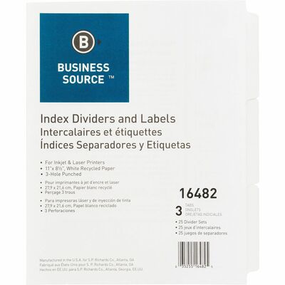 Business Source 3-Hole Punched Laser Index Tabs BSN16482