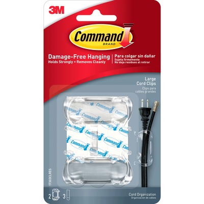 Command™ Cord Clips 17303CLR-C, Clear, Medium, 2 Clips/3 Strips/Pack