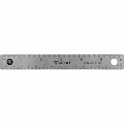 Westcott Stainless Steel Rulers - 6 Length 0.8 Width - 1/16, 1/32  Graduations - Metric, Imperial Measuring System - Stainless Steel - 1 Each  - Stainless Steel - Thomas Business Center Inc