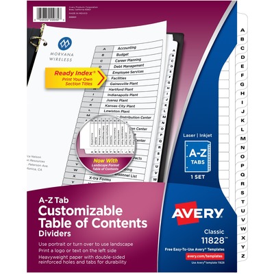 Avery&reg; A-Z Black & White Table of Contents Dividers AVE11828