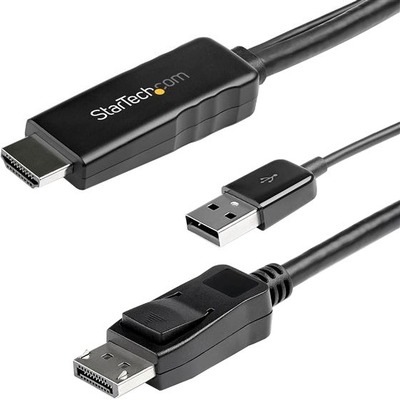 StarTech.com 2m (6ft) HDMI to DisplayPort Cable 4K 30Hz - Active HDMI 1.4 to DP 1.2 Adapter Cable with Audio - USB Powered Video Converter STCHD2DPMM2M