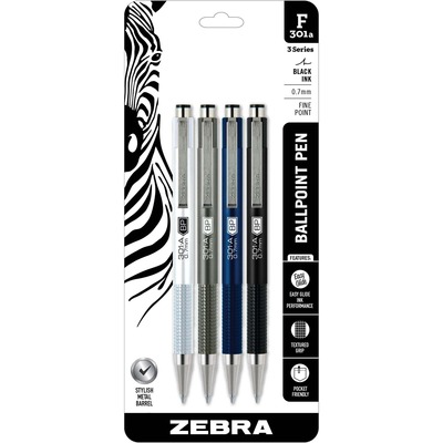 Zebra Pen, Durable Stainless Steel, 3 Series, Gel Retractable, Black Ink - 2 pen