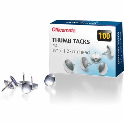 OIC Steel Thumb Tacks 100 / Box - Silver - Steel 