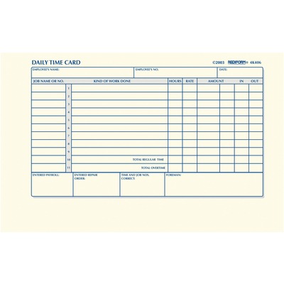 rediform daily time clock cards gummed 1 part 4 1/4" x 7" sheet size white manila sheet(s) 100 / pad yuletide office solutions rediform daily time clock