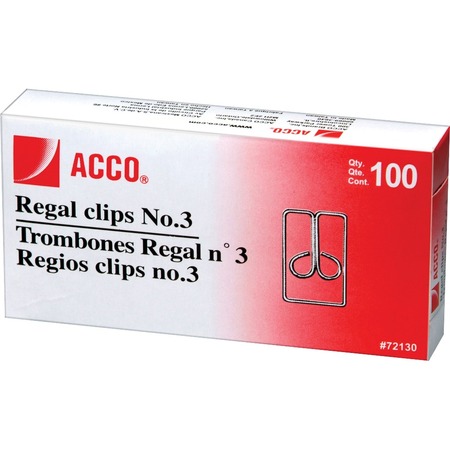 Wholesale Paper Clips & Fasteners: Discounts on ACCO Regal Clips (Owl Clips), Smooth Finish, #3 Size, 100/Box ACC72130