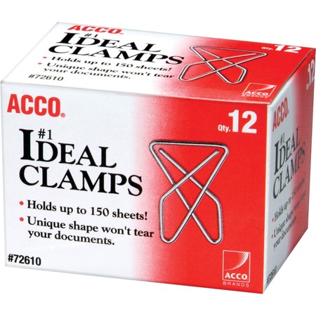 Wholesale Paper Clips & Fasteners: Discounts on ACCO Ideal Paper Clamp (Butterfly Clamp), Smooth Finish, #1 Size (Large), 12/Box ACC72610