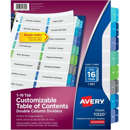 Avery&reg; Two-Column Table Contents Dividers w/Tabs AVE11320