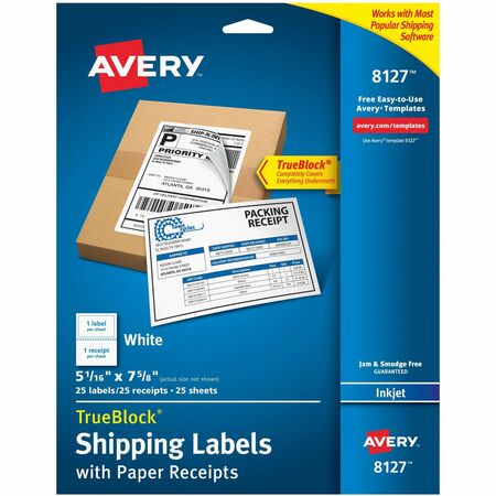 Wholesale Shipping Labels: Discounts on Avery Shipping Labels with Paper Receipt with TrueBlock Technology AVE8127