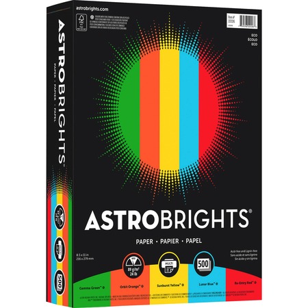 Astrobrights Inkjet, Laser Colored Paper - Gamma Green, Re-entry Red, Orbit Orange, Sunburst Yellow - 30% Recycled Content WAU22226