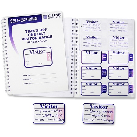 Wholesale Visitor Badges & Logs: Discounts on C-Line Times Up! Self-expiring Visitor Badges with Registry Log CLI97009