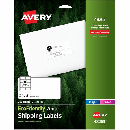 Avery&reg; EcoFriendly Shipping Labels, Permanent Adhesive, 2" x 4" , 250 Labels (48263) AVE48263