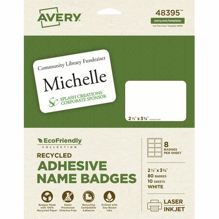 Wholesale Name Tags & Badges: Discounts on Avery EcoFriendly Adhesive Name Badge Labels AVE48395