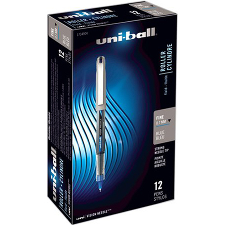 uni-ball uniball Vision Needle Rollerball Pens Fine Point 0.7mm Blue Ink  Dozen (1734904)