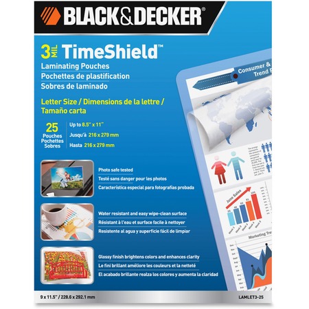 Wholesale Laminators & Accessories: Discounts on Black & Decker 3 mil TimeShield Thermal Lamintg. Pouches BOSLAMLET325