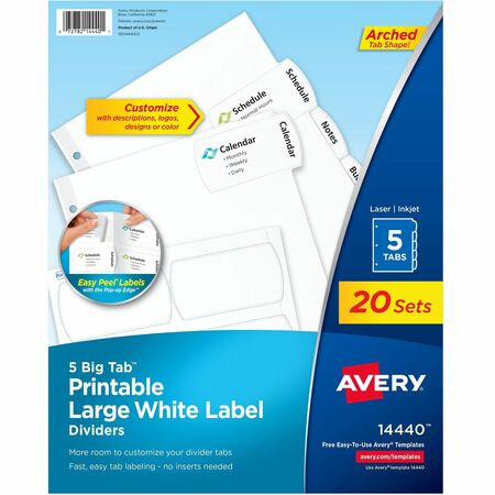 Wholesale Dividers & Tabs: Discounts on Avery Big Tab Large White Label Tab Dividers AVE14440