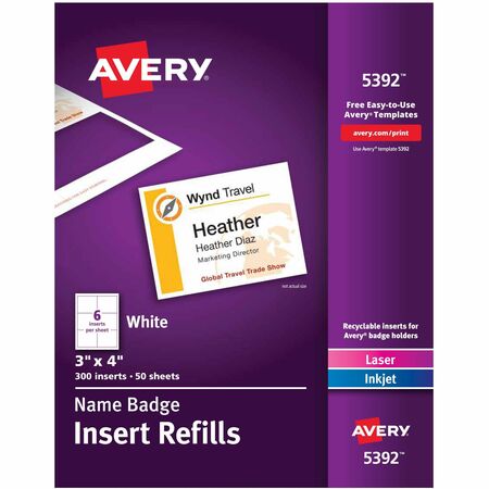 Wholesale Name Tags & Badges: Discounts on Avery Name Badge Insert Refills AVE5392